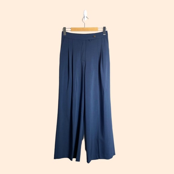 Frankie Shop Pants - Frankie Shop Navy Blue Pleated Wide Leg Trousers